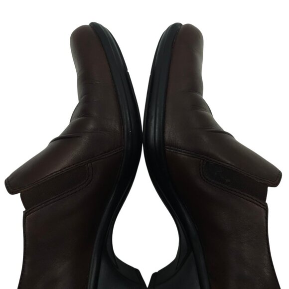 Clarks Partridge Block Heel Shoes Womens Size 9 Comfort Brown Leather Slip On - Picture 13 of 16